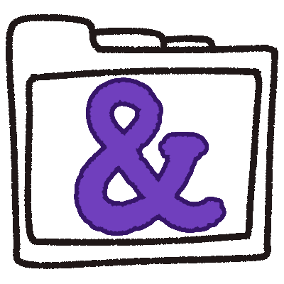  a transparent styleized folder with a purple ampersand / and symbol in the center. 